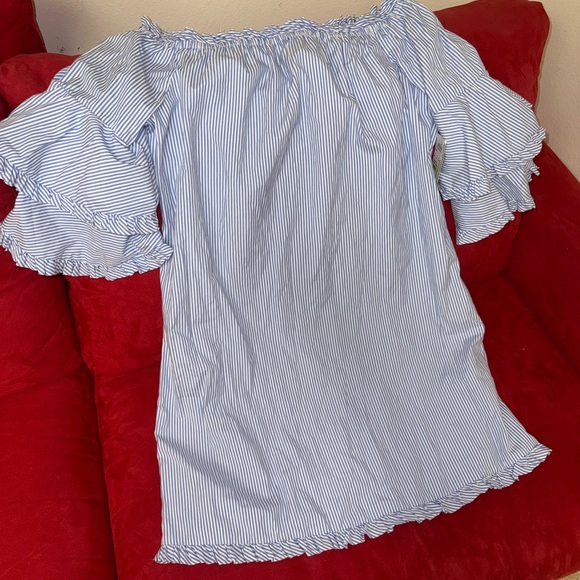 Beige by eci Dresses & Skirts - Beige by Eci Blue and White Striped Off-Shoulder Dress